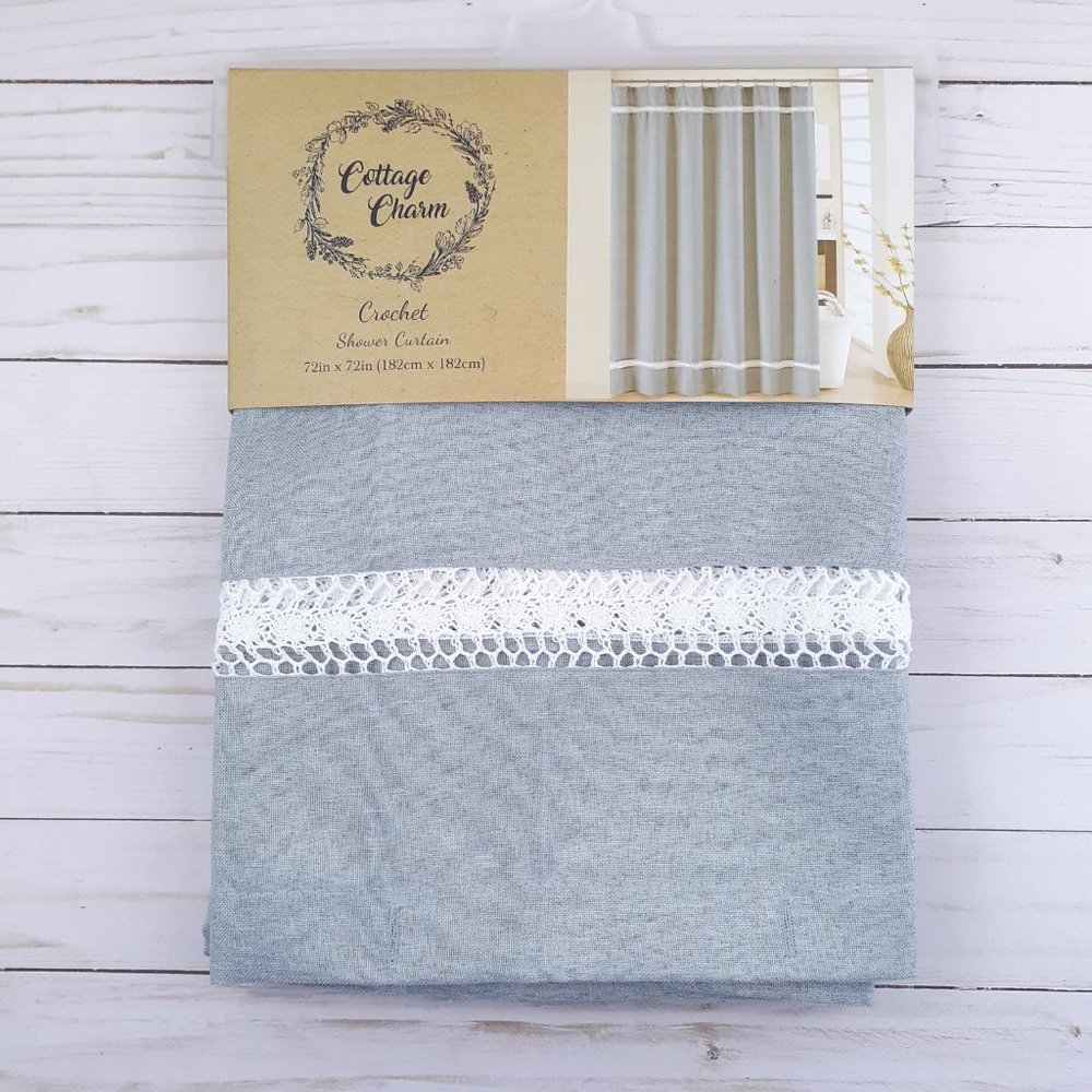 Cottage Charm Fabric Shower Curtain Crochet Accent 72x72